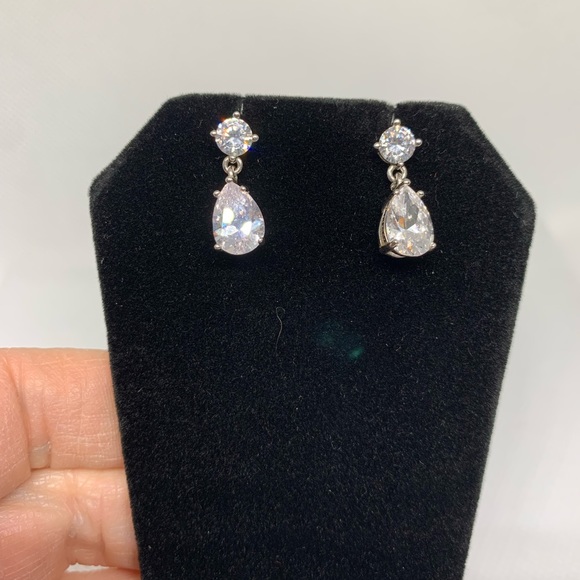 CZ Simulated Diamond Earrings set in Sterling Silver - Picture 12 of 16